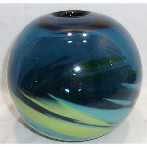 HD Designs Decorative Art Glass Round Bud Vase Lime/Turquoise/Blue 5 3/4" T